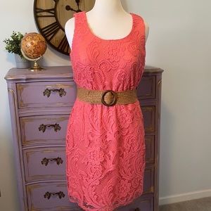Eliza J Crochet Dress with Brown belt